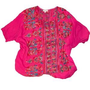 Umgee Pink Embroidered Short Sleeve Top S/M